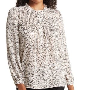 Adrianna Papell Heart Print Ruffle Neck Long Sleeve Tunic Shirt NWT